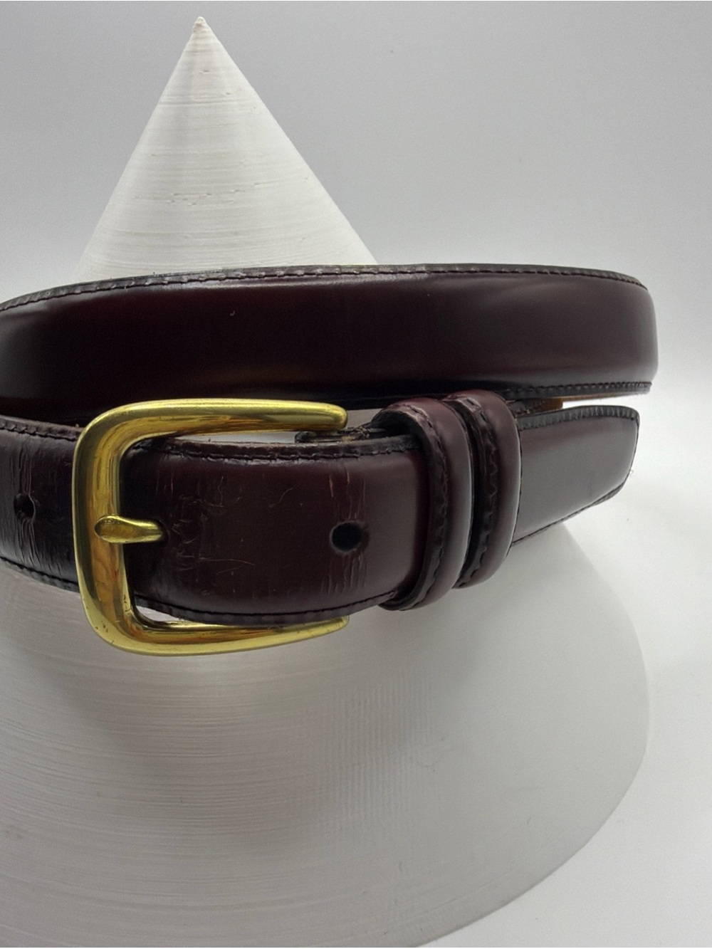 VTG Cowhide lined glove leather Dress Belt Mens 36-90 Ox blood Solid Brass buck